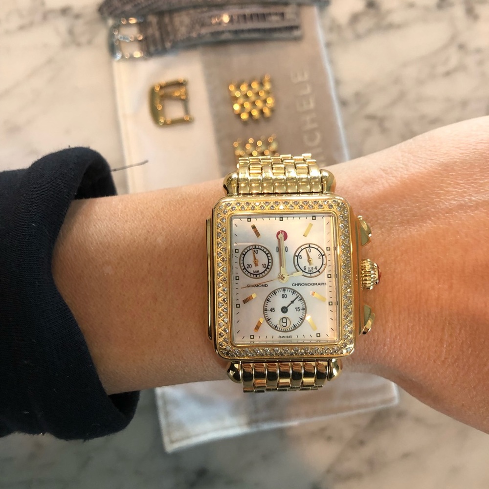 Michele Deco Diamond gold watch